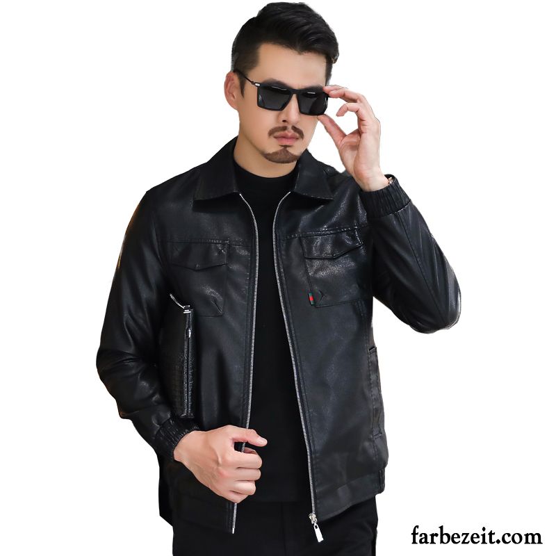 Lederjacke Herren Herbst Mantel Schafspelz Trend Echtleder Motorradanzüge Schwarz