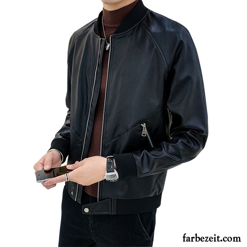 Lederjacke Herren Herbst Neu Überzieher Feder Schlank Trend Schwarz