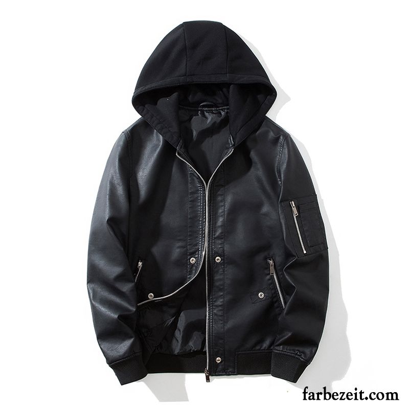 Lederjacke Herren Neu Überzieher Freizeit Trend Pu Herbst Schwarz