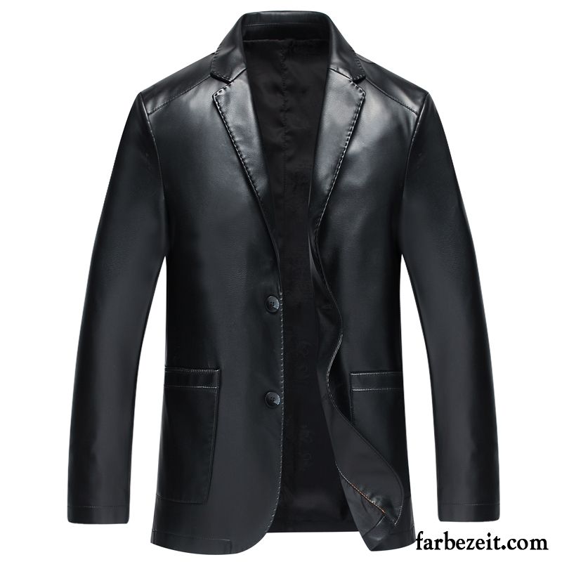 Lederjacke Herren Überzieher Revers Neu Feder Echtleder Herbst Schwarz