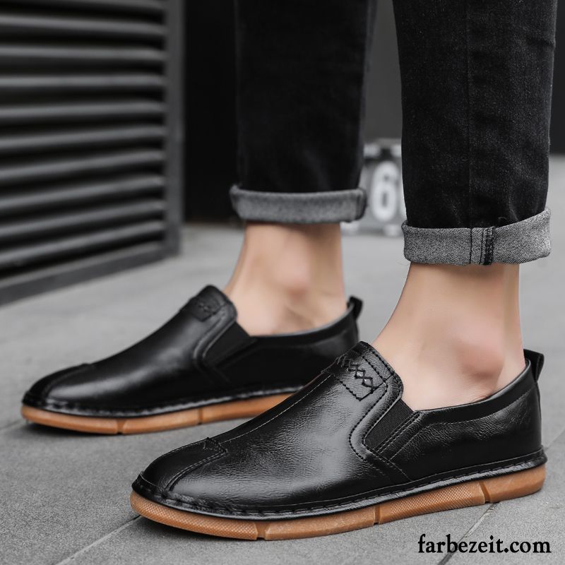 Lederschuhe Herren Faul Slip-on Atmungsaktiv Allgleiches Neue Trend Schwarz