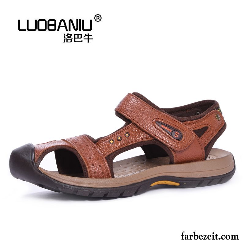 Mode Herren Schuhe Allgleiches Trend Casual Strand Dicke Sohle Große Größe Echtleder Mode Schuhe Sommer Draussen Sandalen Günstig