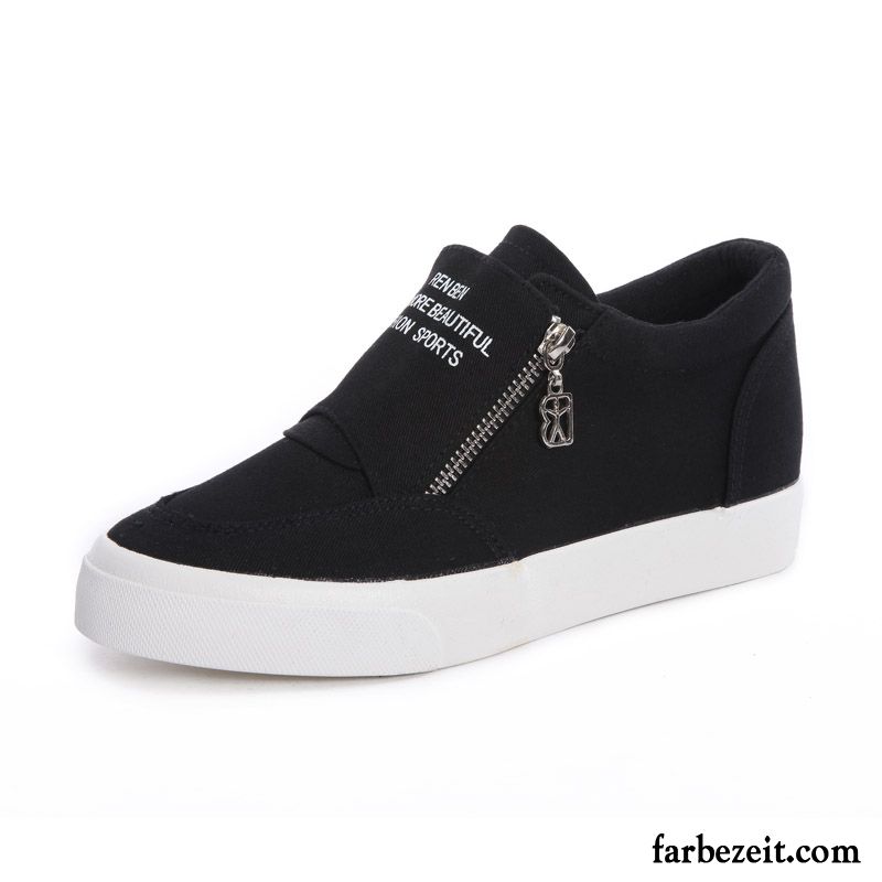 Mode Schuhe Frauen Schwarz Tuch Schuhe Casual Schüler Slip-on Damen Skaterschuhe Herbst Reißverschluss Trend Feder