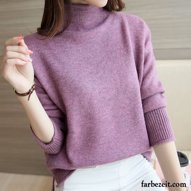 Modepullover Damen Lose Winter Herbst Dünn Neu Kurzer Absatz Unteres Hemd Mantel Stricken Trend Rollkragen Günstig