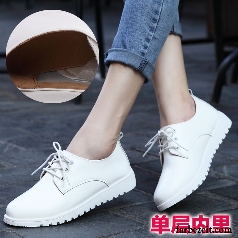 Moderne Schuhe Damen Weiß England Flache Feder Neue Schnürschuhe Allgleiches Lederschuhe Skaterschuhe Casual Günstig