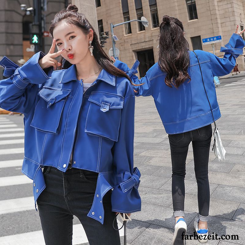 Moderne Übergangsjacken Damen Lose Bolero Feder Blau Jacke Herbst Tasche Rote Dünn Retro Groß Verkaufen