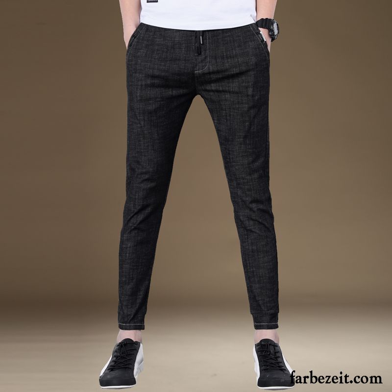 Billige Herren Jeans Herbst Neunte Hose Winter Trend Schwarz Elastisch Schlank Jeans Schmales Bein Günstig