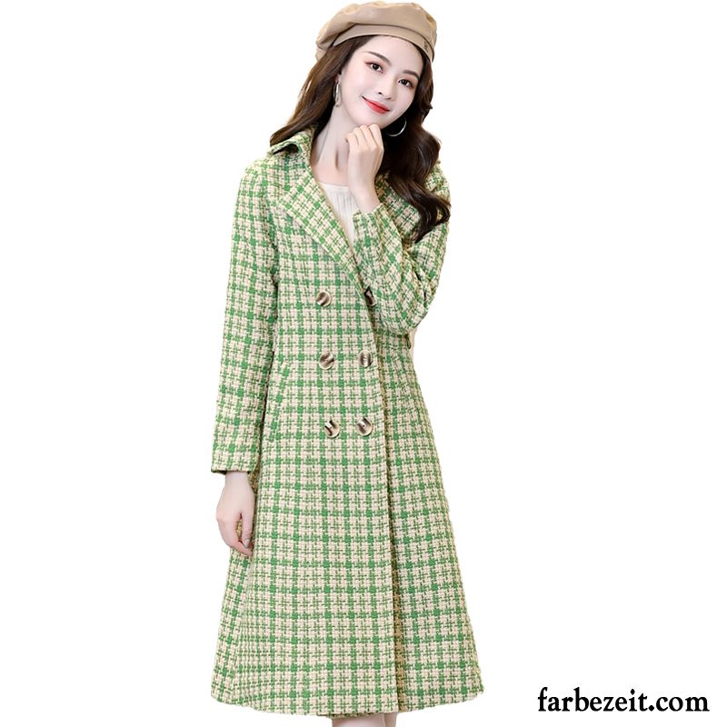 Mäntel Damen Schaltflächen Sortieren Persönlichkeit Mode Gitter Temperament Trend Grün
