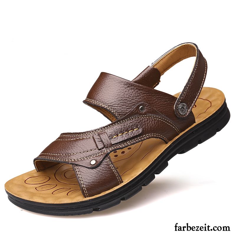 Outdoor Sandalen Herren Sommer Leder Rutschsicher Schuhe Casual Strand Hausschuhe Neue Sandalen Echtleder Dicke Sohle Verkaufen