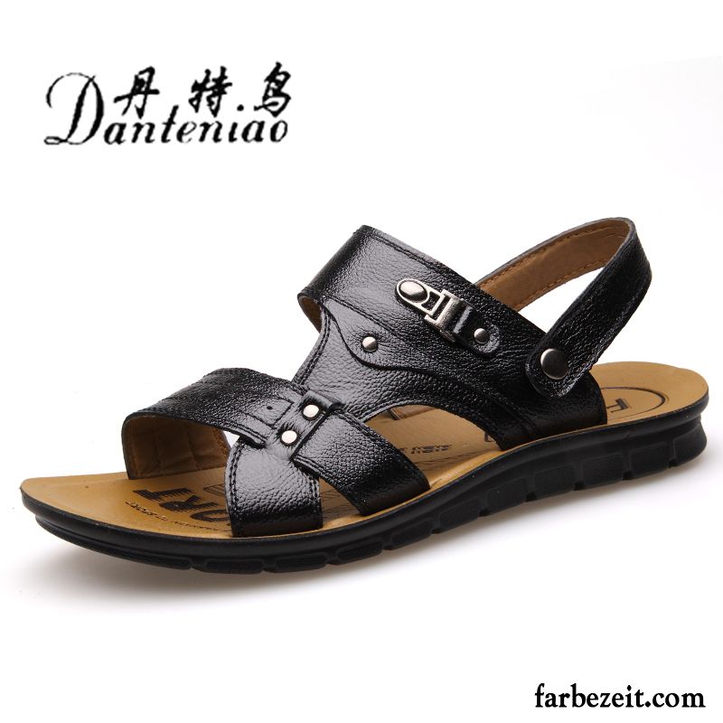 Outdoor Trekking Sandalen Dicke Sohle Neue Herren Pantolette Sandalen Echtleder Rutschsicher Strand Lederschue Sommer Schuhe Casual Rabatt