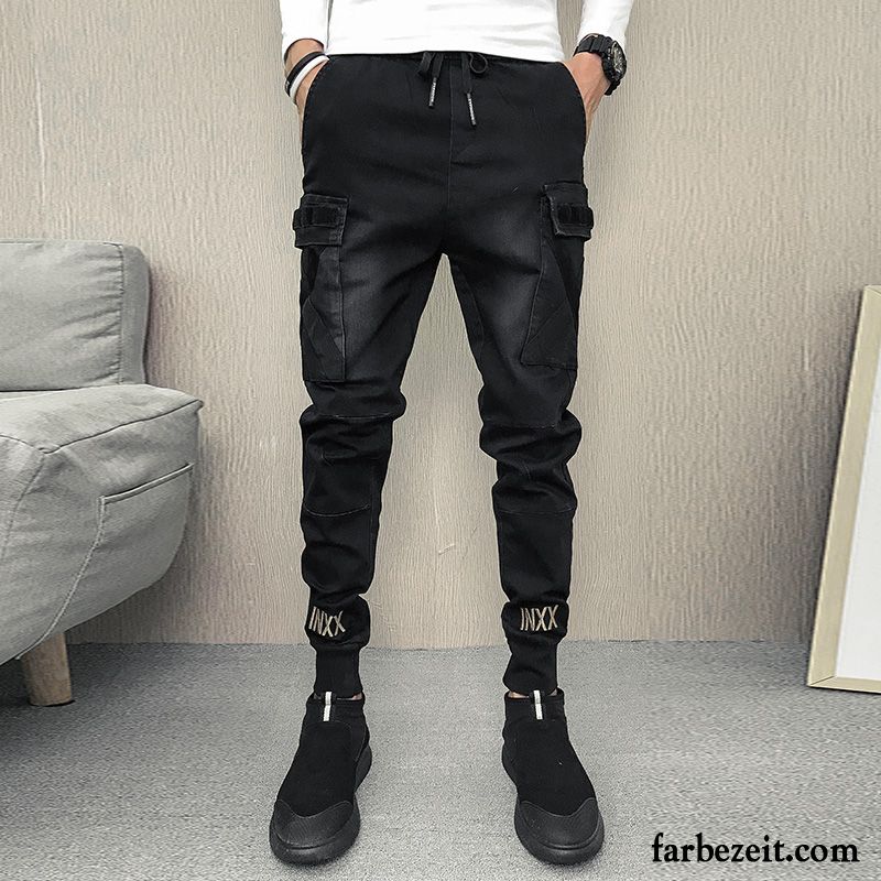 Hosen Herren Jeans Schmales Bein Trend Schlank Herbst Tasche Jeans Neunte Hose Schwarz Verkaufen