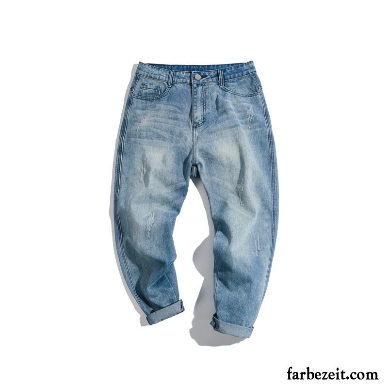 Hellblaue Jeans Männer Hell Schneider Trend Harlan Neunte Hose Herren Jeans Freizeit Retro Blau Lose Sale
