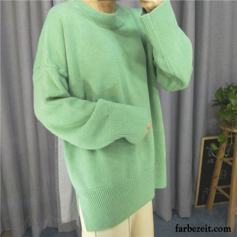 Pullover Damen Baumwolle Pullover Winter Outwear Große Größe Strickwaren Schüler Grün Süßigkeitfarben Herbst Lose Kaufen