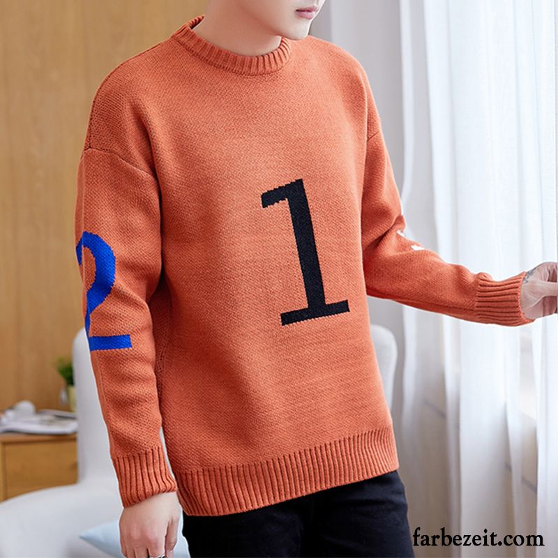 Pullover Herren Strickwaren Schlank Überzieher Trend Neu Winter Orange