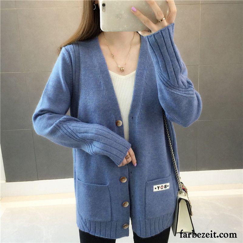 Pullover Mit Kapuze Damen Strickjacke Überzieher Neu Blau Herbst Langer Abschnitt Lose Pullover Mantel Rabatt