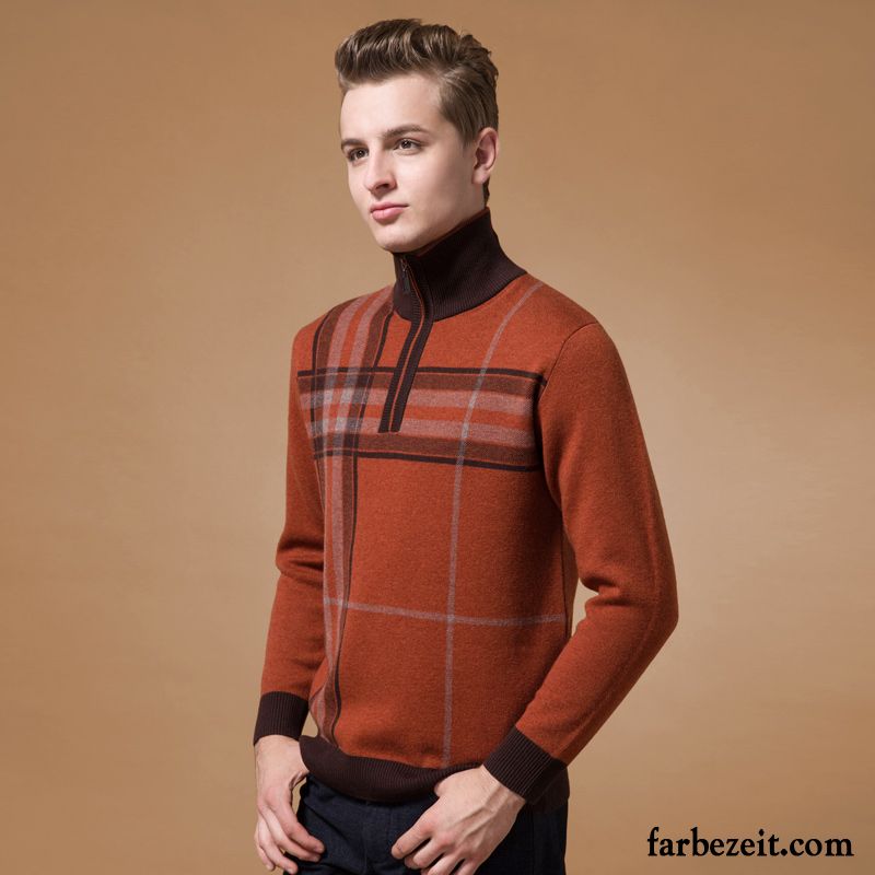 Pullover Schwarz Weiß Herren Wolle Wollpullover Winter Mode Reißverschluss Rein Rollkragen Strickwaren Verdickung Verkaufen