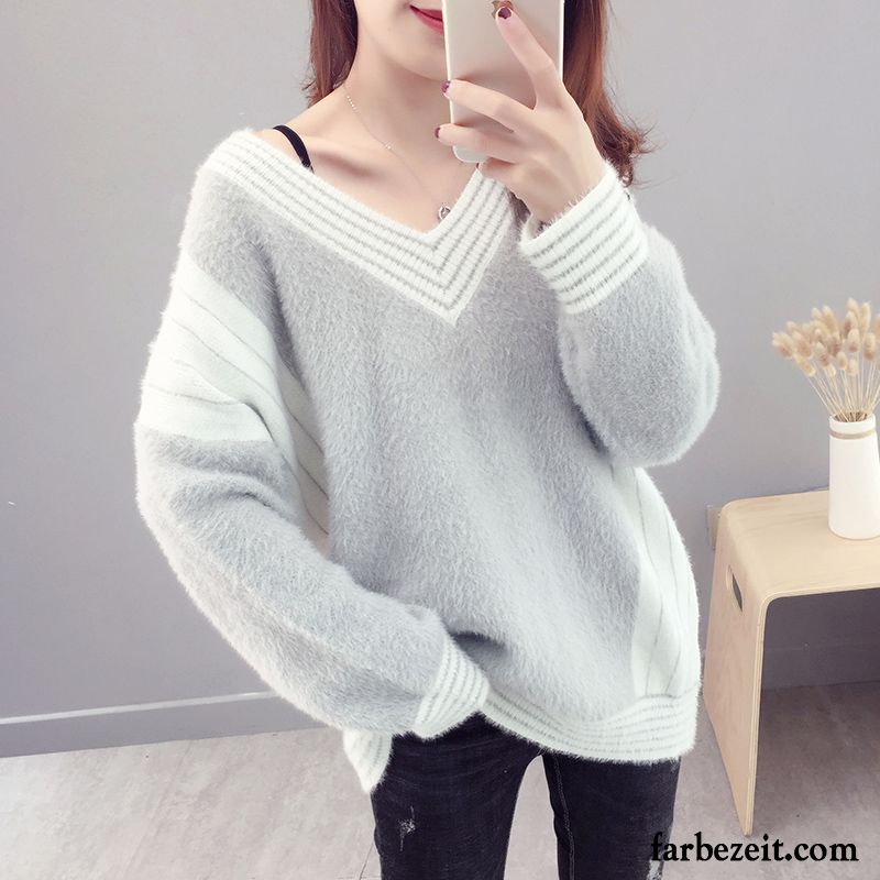 Pullover Strick Damen Weiß Lose Winter Pullover Stricken Unteres Hemd Herbst Schüler Neu Sale