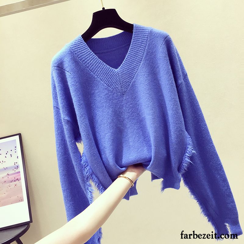 Pullunder Schwarz Damen Unregelmäßig Strickwaren Lange Ärmel Blau Mantel Herbst Dünn Lose Pullover Neu Rabatt