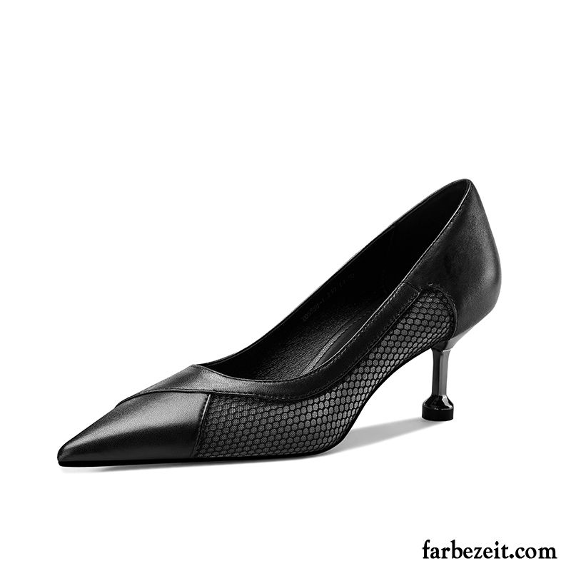 Pumps Damen Net Yarn Schnürschuhe Feder Sexy Dünne Fersen Hohl Schwarz