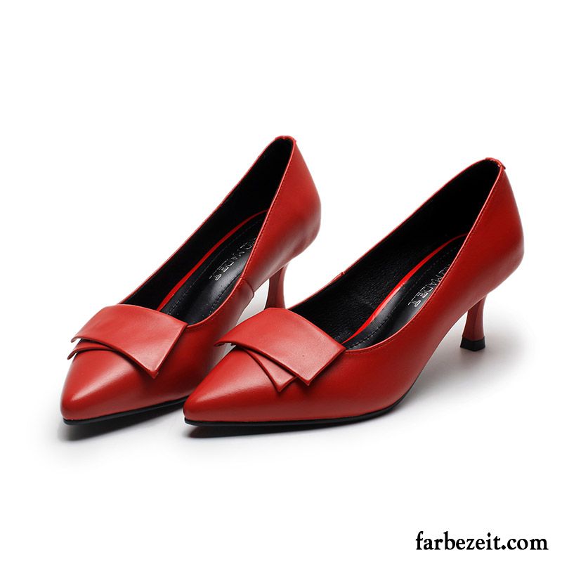 Pumps Damen Neue Dünne Fersen Schnürschuhe Spitze Casual Allgleiches Rot