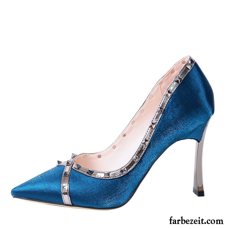 Pumps Damen Spitze Hochhackigen Dünne Fersen Mode Sexy Feder Blau