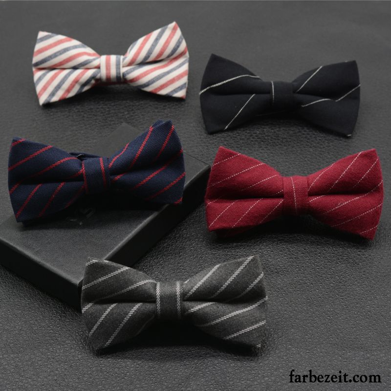 Querbinder Fliege Herren Bowknot Baumwolle Streifen Verheiratet Stoff England Grau