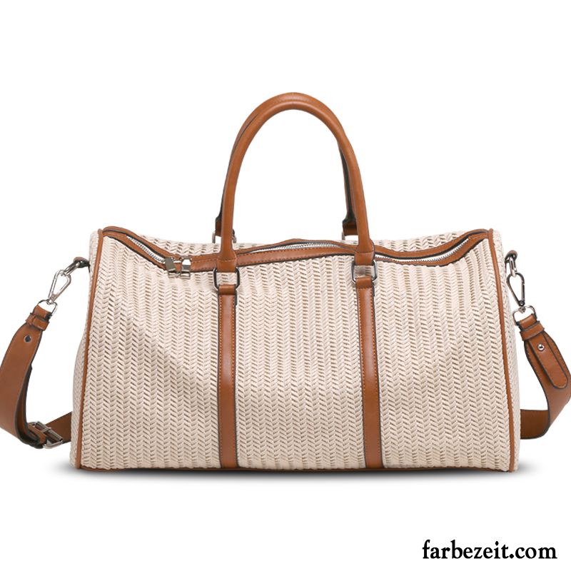 Reisetasche Damen Flecht Geschäftsreise Große Tasche Reisen Einfach Leichtgewicht Weiß Beige