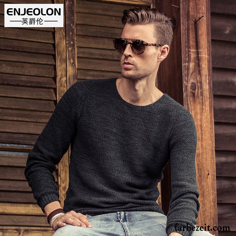 Rollkragenpullover Grau Herbst Pullover Mantel Strickwaren Einfach Winter Freizeit Überzieher England Rundhals