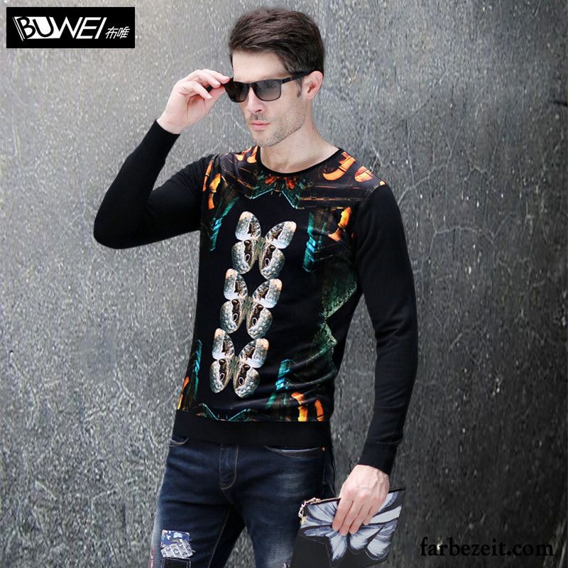 Rollkragenpullover Herren Wolle Strickwaren Herbst Schlank Persönlichkeit Plus Samt Winter Pullover Drucken Unteres Hemd Trend Billig