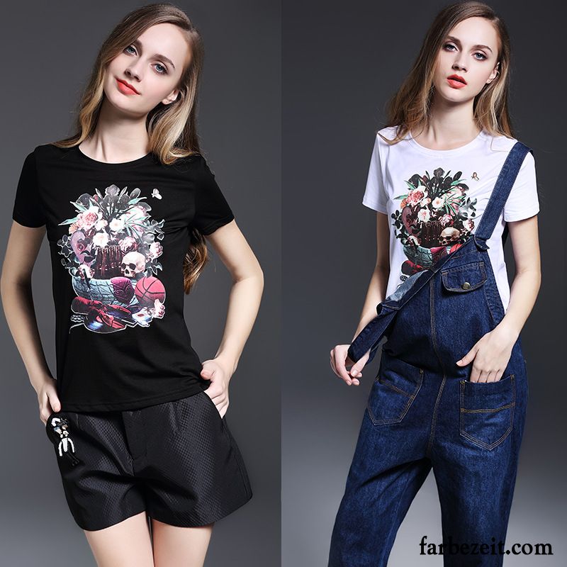 Rot Weiß Gestreiftes T Shirt Baumwolle Rose Freizeit Feder Trend Damen Schädel Sommer Allgleiches