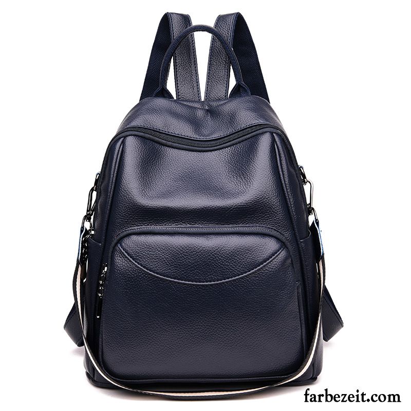 Rucksäcke Damen Einfach Schultasche Pu Rucksack Neu Große Tasche Blau