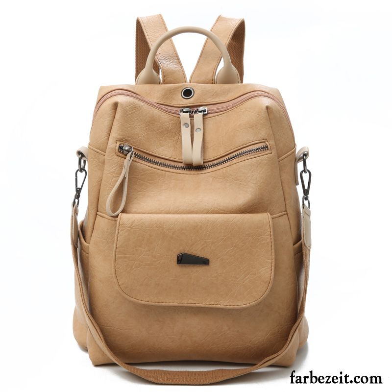 Rucksäcke Damen Mode Weiches Leder Schultasche Neu Qualität Student Khaki