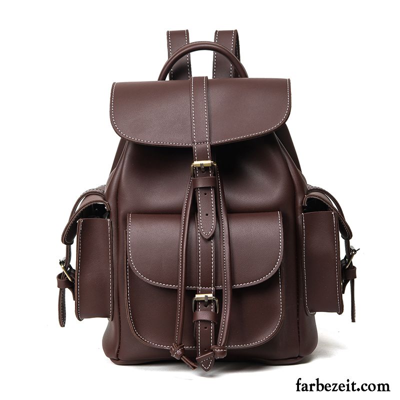 Rucksäcke Damen Retro Freizeit Reisen Schultasche Kordelzug Rucksack Braun Dunkel