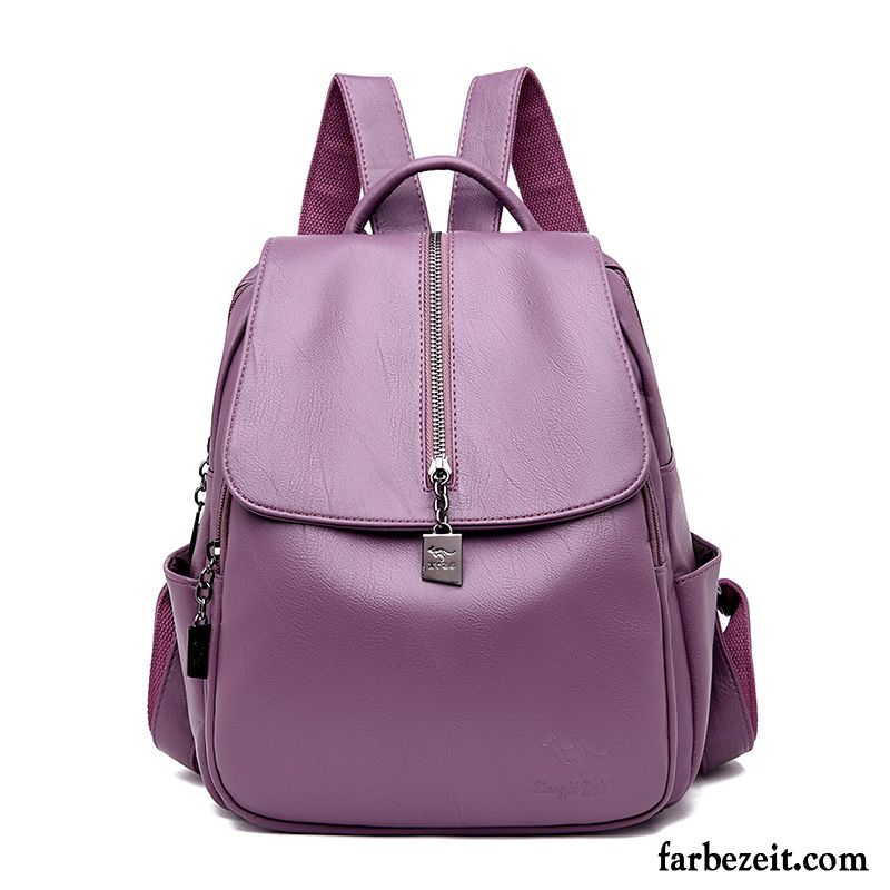 Rucksäcke Damen Rucksack Trend Freizeit All Match Mutter Weiches Leder Purpur Lila