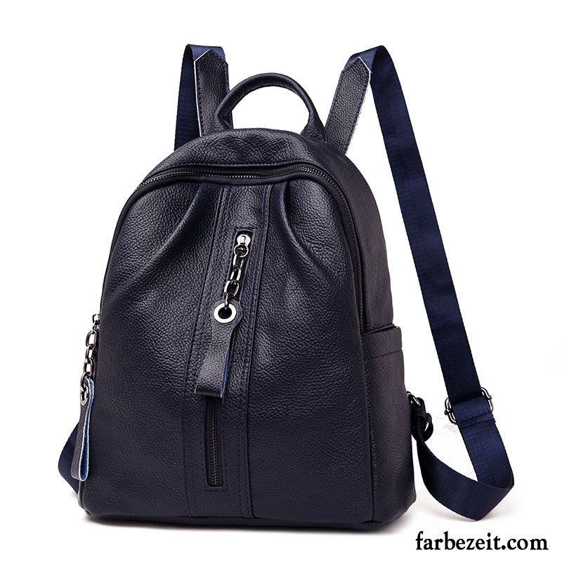 Rucksäcke Damen Rucksack Weiches Leder Neu Mode Trend Echt Leder Blau