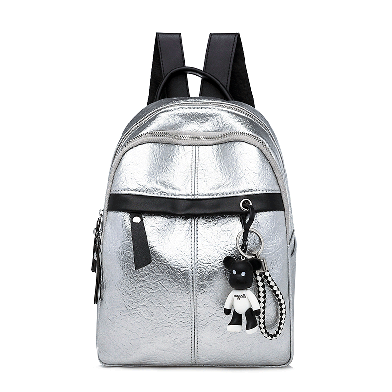 Rucksäcke Damen Schultasche Neu Rucksack Weiches Leder Trend All Match Silber