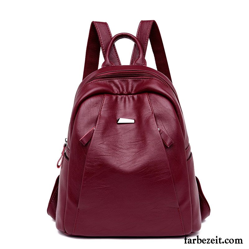 Rucksäcke Damen Schultasche Rucksack Pu Student Freizeit Weiches Leder Bordeauxrot