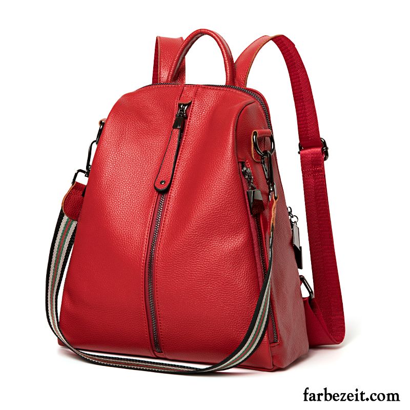 Rucksäcke Damen Weiches Leder Trend All Match Freizeit Rucksack Tasche Rot