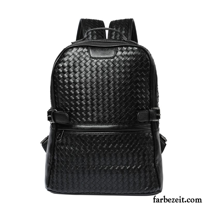 Rucksäcke Herren Leder Flecht Business Qualität Swag Rucksack Schwarz