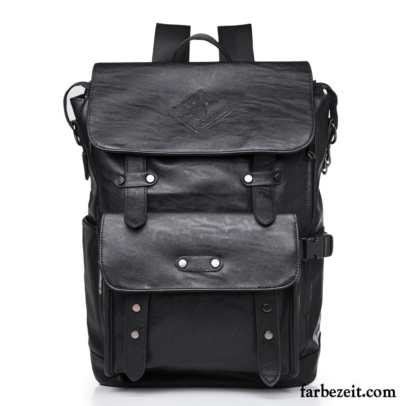 Rucksäcke Herren Rucksack Schultasche Rindsleder Jugend Reisen Echt Leder Schwarz