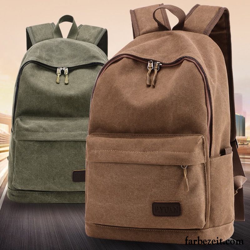 Rucksäcke Herren Student Tasche Leinwand Rucksack Mode Schultasche Khaki