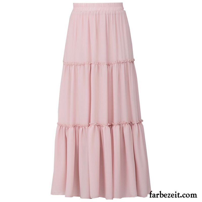 Röcke Damen Hohe Taille Ultra Neu Sommer Langer Rock Chiffon Rosa