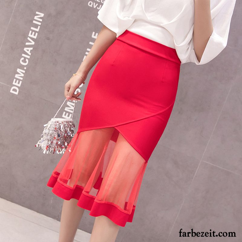 Röcke Damen Neu Mode Sommer Schlauchrock Freizeit Spleißen Rot