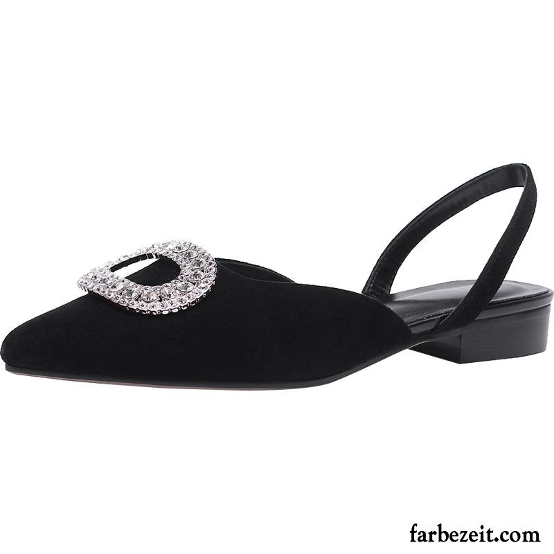 Sandalen Damen Flache Dick Schnürschuhe Spitze Rom Sommer Schwarz