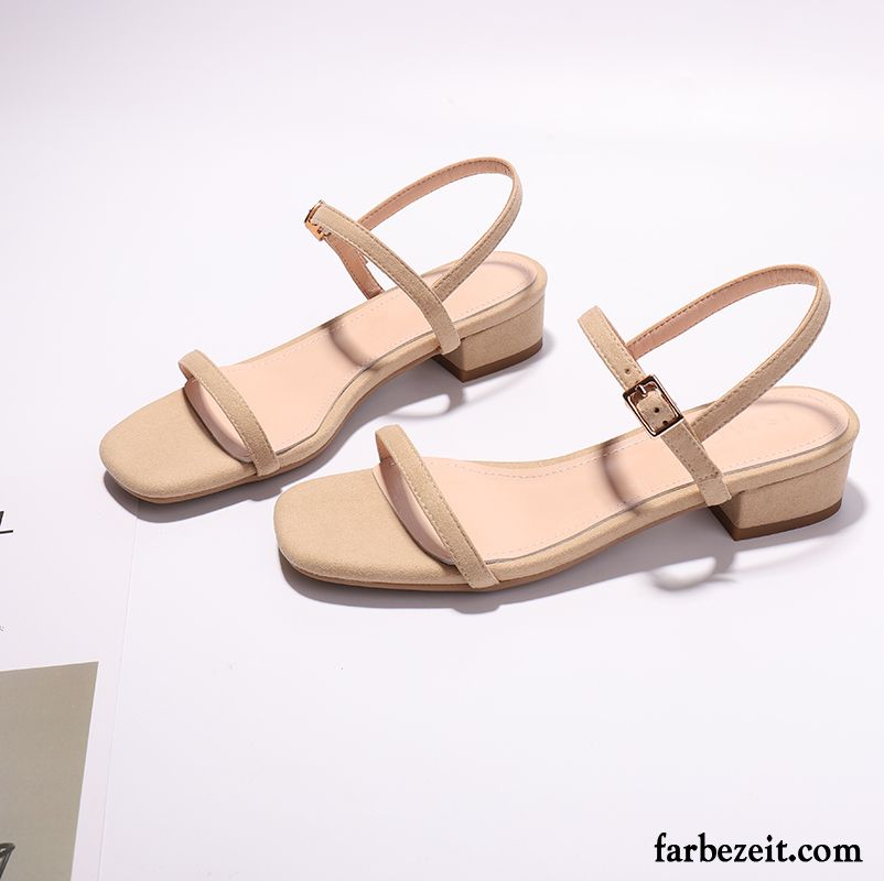 Sandalen Damen Flache Sommer Allgleiches Große Größe Dick Neue Beige Farbe Rot