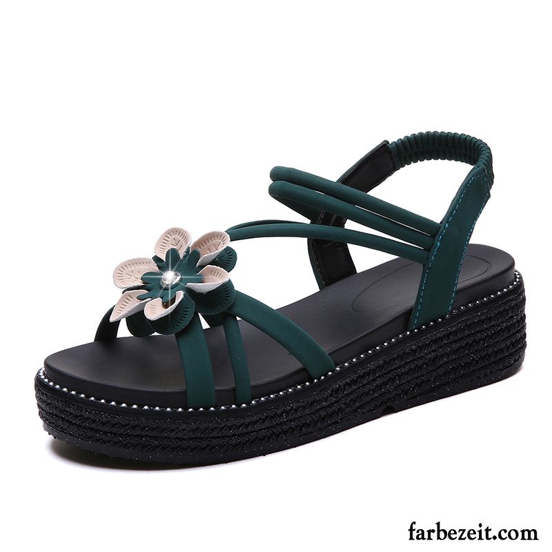 Sandalen Damen Neue Sommer Mode Keilschuhe Flache Schuhe Allgleiches Grün