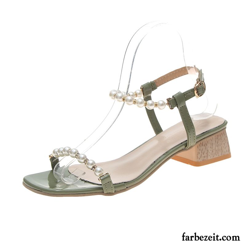 Sandalen Damen Perle Hochhackigen Sommer Frisch Neue Mode Grün