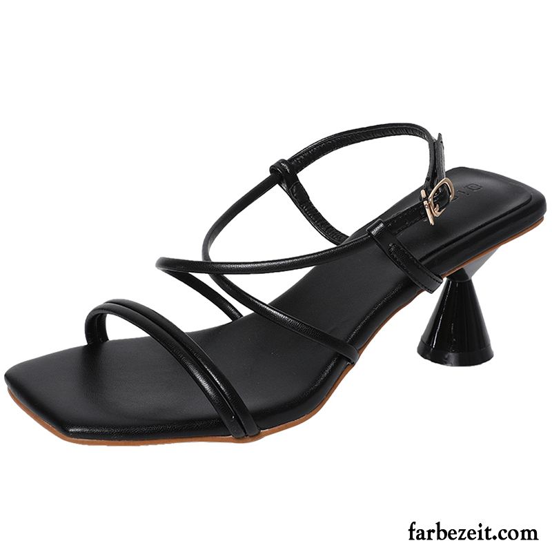 Sandalen Damen Rom Neue Schuhe Pumps Vierkantkopf Sommer Schwarz