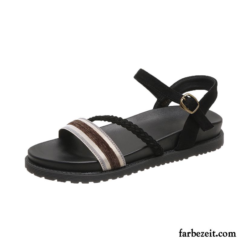 Sandalen Damen Schüler Casual Allgleiches Sommer Schuhe Flache Sandfarben Schwarz