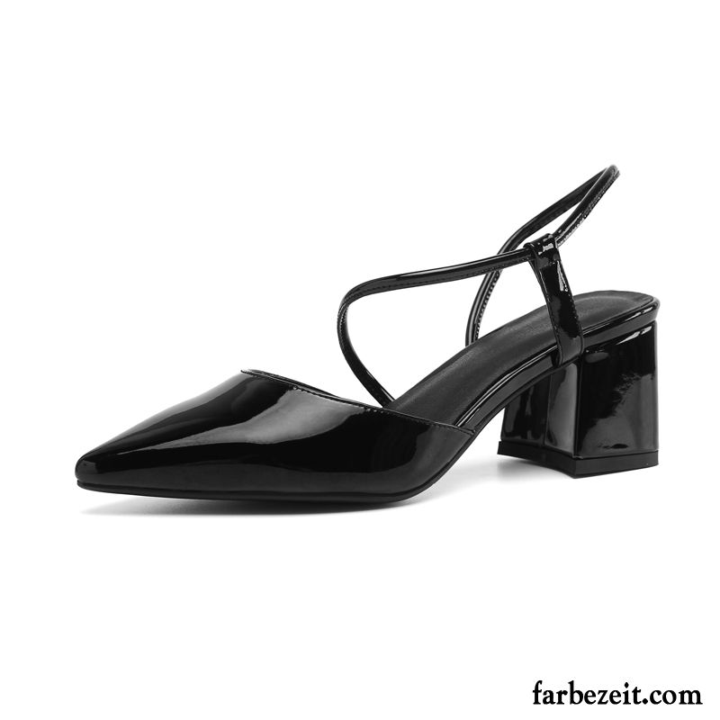 Sandalen Damen Sommer Pumps Schuhe Dick Lackleder Neue Schwarz